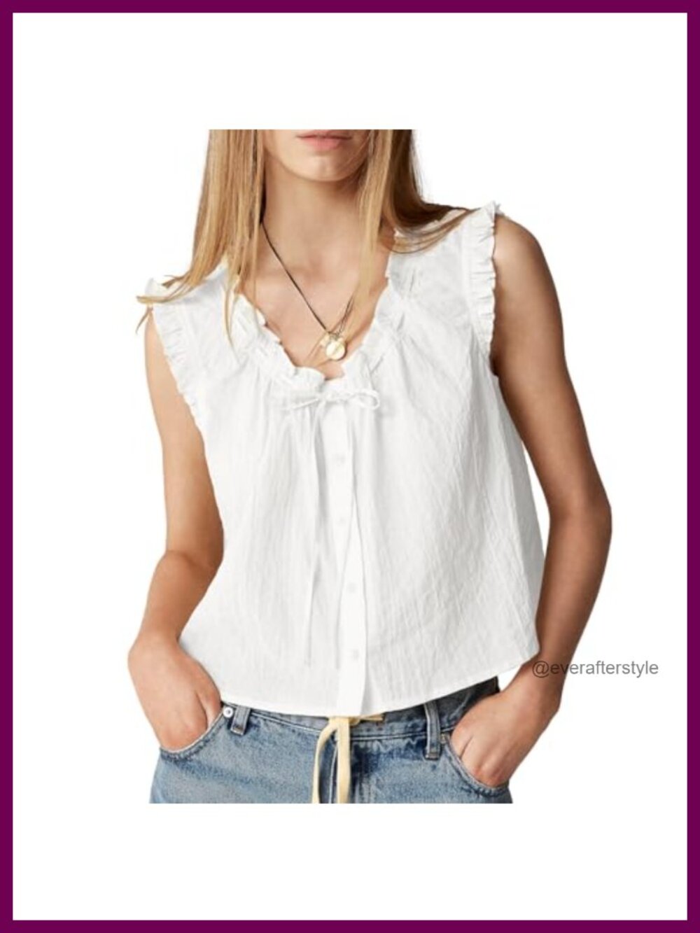 Ruffle V-Neck Tie Front Sleeveless Tank Top Summer Casual Blouse